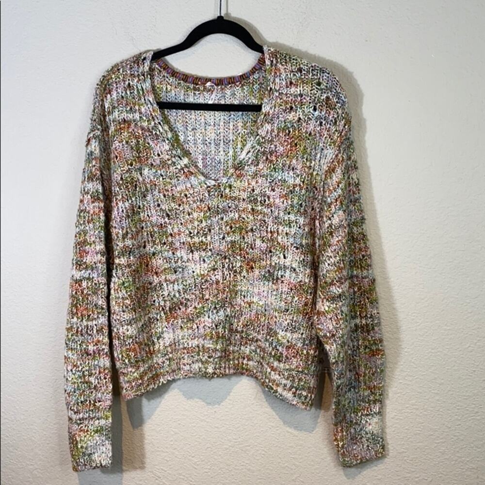 Free People Highland V Neck Sweater Ivory Combo